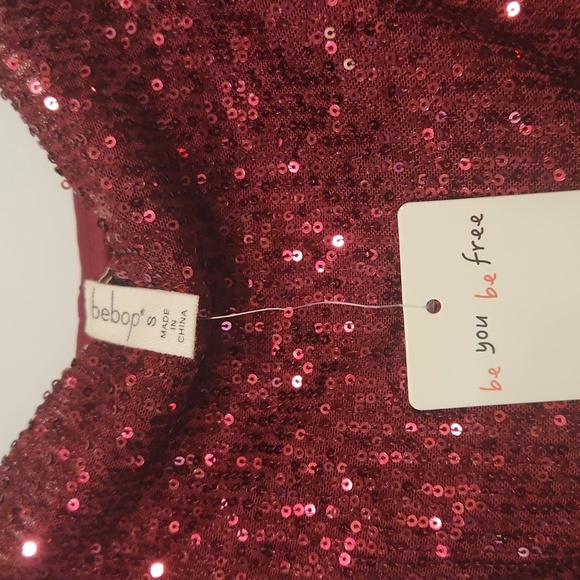 NWT! Bepop Women's Elegant Burgundy Sequin Dress - Picture 3 of 5